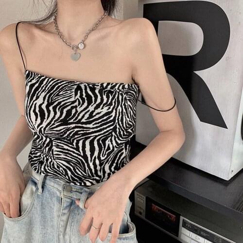 Women Zebra Crop Corset Tops Sexy Strap Y2k Top Camis Sleeveless Tanks Fashion Casual Lady Clothing Knitted Strap Flat Top 2021