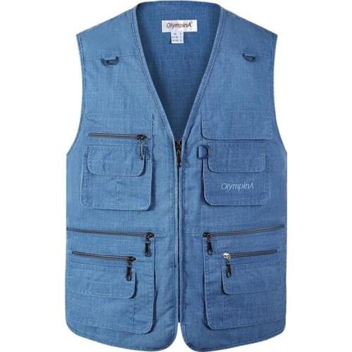 New Photography Vests Man Cotton Casual Wasitcoat for Men Vest with Many Pockets Summer for Men Zipper Regular Mens Sweatshirts