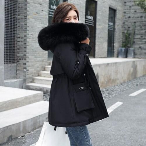 ZQLZ Winter Jacket Women Down Cotton Warm Long Parka Mujer Loose Plus Size Hooded Faux Fur Black Coats Casual Jacket Female