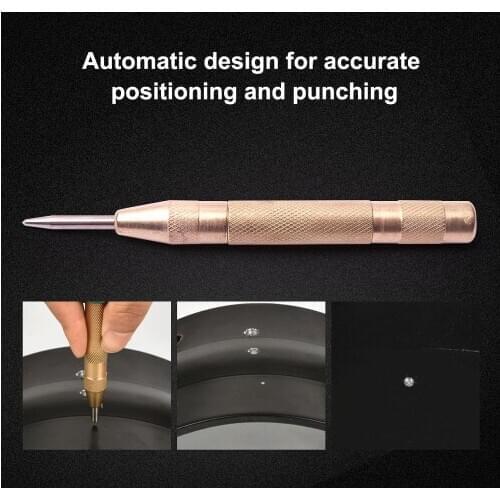 1Pcs HSS 5 Inch Automatic Center Pin Punch Spring Loaded Starting Hole Tool Gold With Brass Body