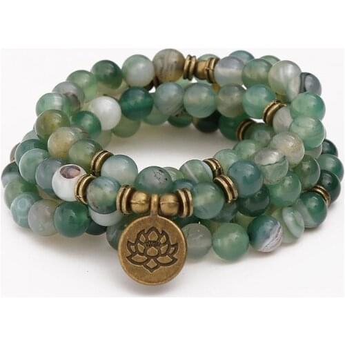 108 beads 8mm elastic adjustable Lotus life tree Buddha OM eye Chakra Reiki agate Onyx Bracelet necklace yj35f