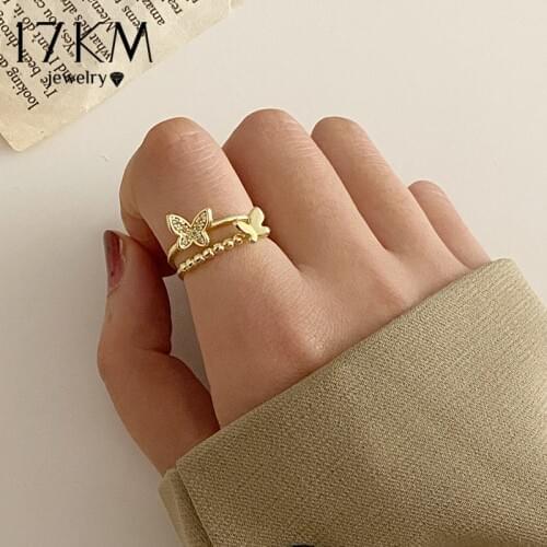 17KM Trendy Crystal Butterfly Ring For Women Fashion Resizable Gold Wedding Opening Finger Rings Personality 2021 Jewelry