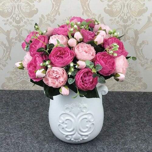 30cm Rose Pink Silk Peony Artificial Flowers Bouquet Home Decoration Accessories Wedding Party Scrapbook Fake Peony Plants