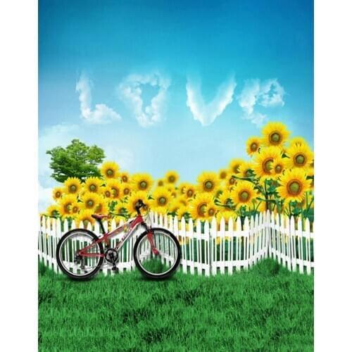 5x7ft Yellow Sunflowers Lawn Bicycle Photography Backdrops Photo Props Studio Background