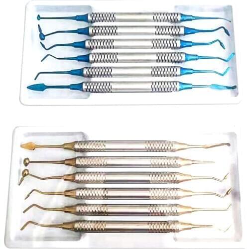 6 pcs Dental instrument Composite Resin Filling Spatula Titanium Plated Head Filler Thick Handle Restoration Set Dental tool set