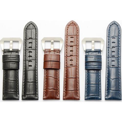 Watch accessories 22mm leather strap black suitable for Luminor series pin buckle waterproof casual mens outdoor sports strap