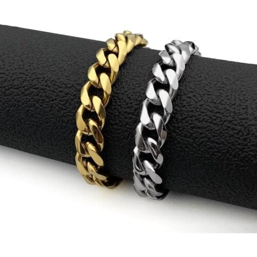 5mm 7mm 9mm Width Mens Bracelets Stainless Steel Curb Cuban Link Chain Silver Color Gold Bracelet Men Women Jewelry Gift 18+5cm