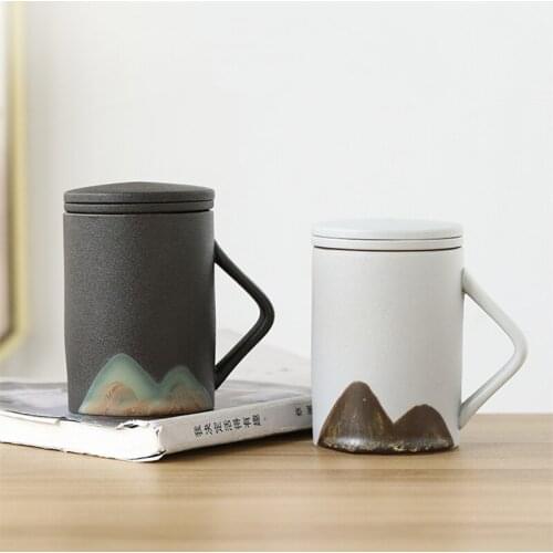 Infuser Cup with Lid Filter Milk Coffee Juice Cup Tumbler Water Mugs Drinkware Creative Mountain Design Ceramic Tea