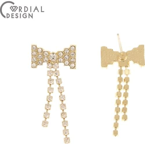Cordial Design 50Pcs 13*27MM Earring Accessories/Bowknot Shape/Rhinestone Earring Stud/Jewelry Finding & Components/Hand Made