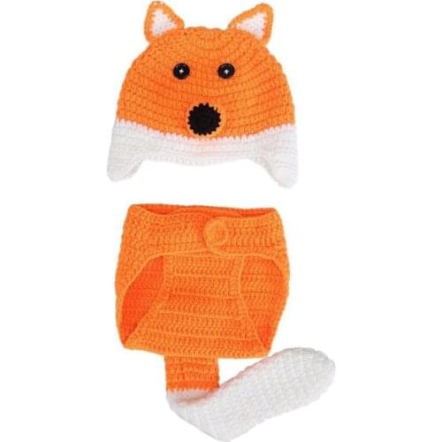Baby Photo Props Baby Girls Boys Knit Baby Outfits Costume Hat and Pants for 0-6 months baby(Fox)