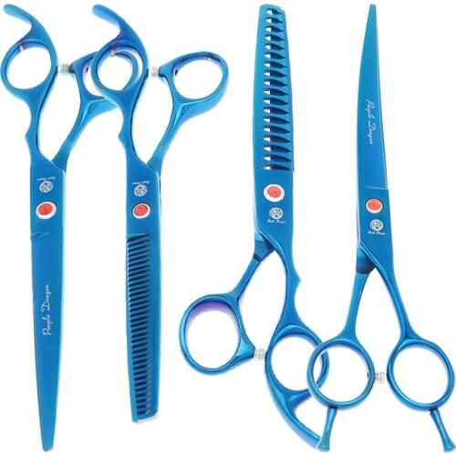 Purple Dragon 7" Dog Grooming Scissors Pet Shears Animal Straight Curved Cutting Tijeras Cat Hair Thinning Trimming Tools B0025B