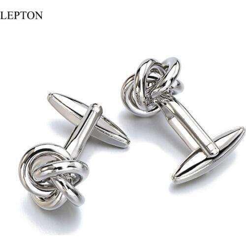 Hot Silver color Metal Knot Cufflinks Lepton Brand Stainless Steel Jewelry Mens Knots Cuff links Best Christmas Cufflink gemelos