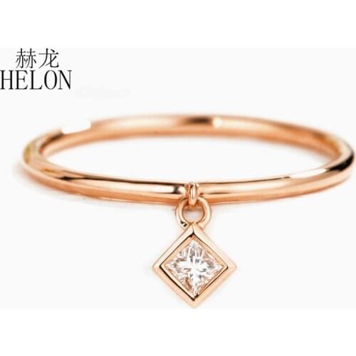HELON Solid 18K Rose Gold Princess Cut SI/H 0.08ct Natural Diamonds Engagement Ring Women Anniversary Party Jewelry Diamond Ring