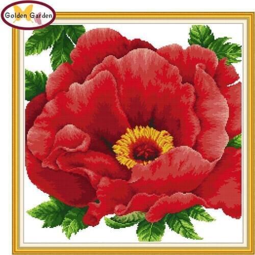 GG Begonia Flower Cross Stitch Painting Embroidery Needleworks Sets Joy Sunday 14CT11CT Cross Stitch Stamped Kits for Home Decor