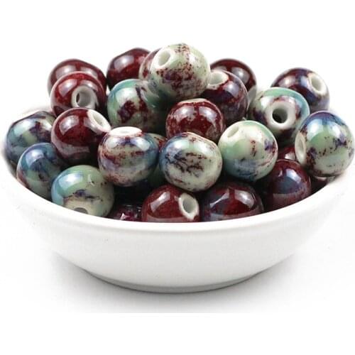 JHNBY 30pcs Fambe blaze ceramic beads 6/8/10/12MM Round Chinese Porcelain Loose beads for Jewelry bracelets making DIY Finding
