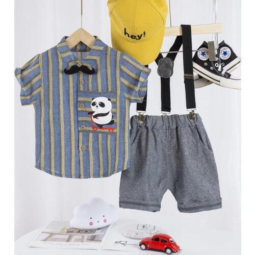 Children Fashion Clothing Baby Boys Girls strips panda Shirt overalls Shorts 2Pcs/sets Kids Infant Casual Clothes Toddler sets
