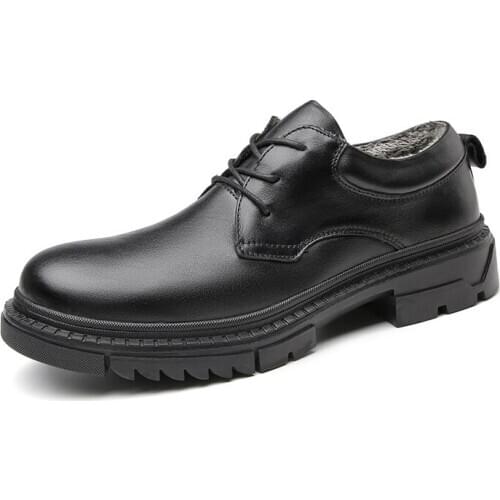 New Fur Warm Men Dress Shoes Business Work Soft Patent Leather Winter Sneakers for Men Mens Oxford Flats Plus Size 39-48