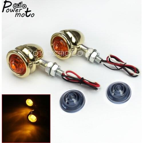 10mm Brass LED Turn Signal Light Blinker Flashing Indicator Lamp For Harley Dyna Bobber Chopper Cafe Racer Softail Custom