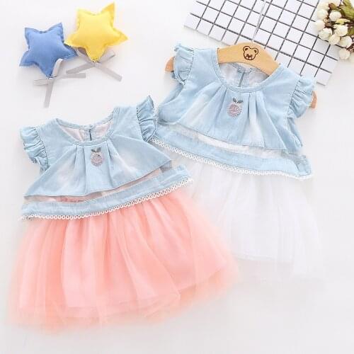 Girl Summer Dress 2019 Baby girls Flying Sleeve Soft Denim Mesh Princess Dresses,Infant Kids Party Birthday Clothes 0-3age