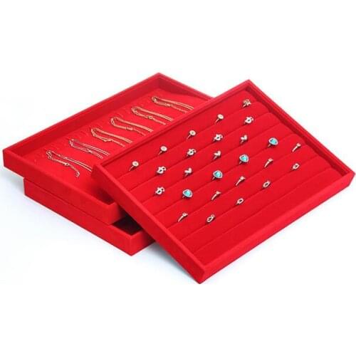 Hot Selling Red Velvet Jewelry Tray Jewellery Display Box Necklace Earring Pendant Stud Organizer Other Accessories Show Tray