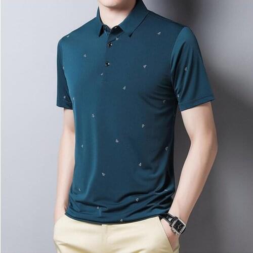 Fashion Classic Mens Ice Silk Polo Shirts Summer Letter Printing Casual Solid Color Breathable Short Sleeve Polos Shirt Mens