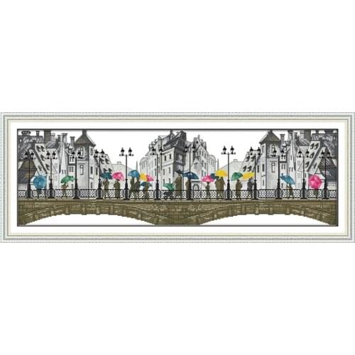 The scenery in the rain cross stitch kit aida 14ct 11ct count printed canvas stitches embroidery DIY handmade needlework