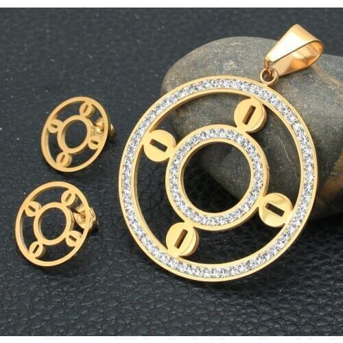 NEW Gold Color Round Fashion stainless Steel Jewelry Pendant Earrings Sets For Women SBJZCUCA