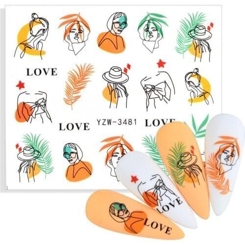 Newest LOVE Letter Nail Sticker Stick Figure Woman Face Pattern Water Transfer Picture Flowe Sliders DIY Nail Art Decora Decals