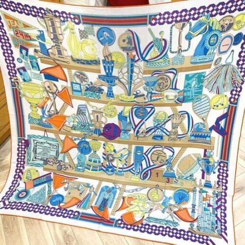 New Arrival Challenge Cup Design Print Lady High Grade Silk Cashmere Scarf Pashmina Fashion Headband Square Warm Shawl SR7