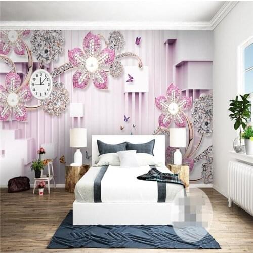 Beibehang Diamond Pink Flower papel de parede 3d TV Background wall-paper wallpaper for wall photo wall paper for living room