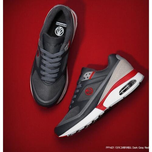 PP1421 Premium Paperplanes Air Cap Leather Lace Up Training Shoes Trainers Dark Gary Red Sneakers