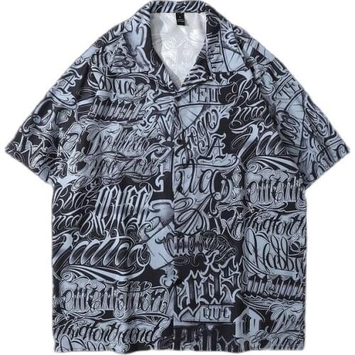 2021 New Summer Gangsta Casual Button Up Shirt Men Hip Hop Short Sleeve Funny Graphic Shirts Male Clothes Chemise Homme De Luxe