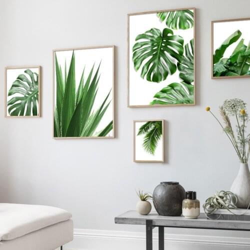 Self-adhesive Wall Sticker Green Plant Monstera Aloe Palm Leaf Wall Art Tropical Posters And Print Wall Pictures Home Decoration