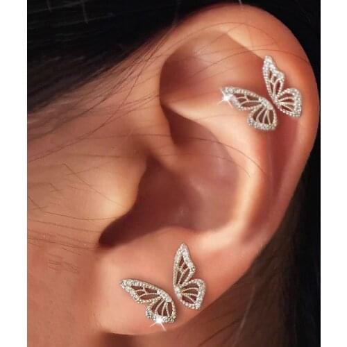 YADA NEW Zircon Stone Cute Butterfly Stud Earring Crystal Statement Butterfly Earring For Women Jewelry Animal Earrings ER210012