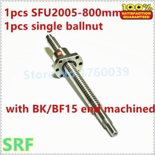 20mm Diameter Rolled Ballscrew SFU2005 Ball lead screw L-800mm with single ballnut for CNC part with BK/BF15 end support