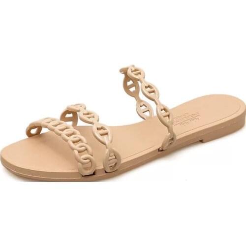 Summer Beach Woman Flip Flops Valentine Slippers PVC Slides Female Sandals Slip on Flat with Women Studs Slippers Jelly Shoes