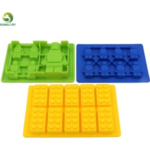3PCS Silicone Ice Mold Blocks Robot Ice Cream Maker 10 Bricks Ice Cream Tubs Tray Ice Cream Tools Silicone Cake Mold Baking Pan