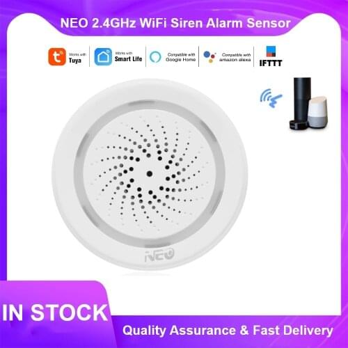 NEO 2.4GHz WiFi Siren Alarm Sensor Smart Alarm Siren Home Security System Tuya Smart Life APP Compatible with Alexa Google Home