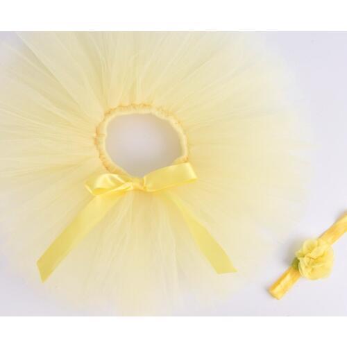 Light Yellow Solid Baby Girls Fluffy Tutu Skirt & Headband Set Newborn Photo Prop Costume Infant Birthday Tulle Tutus For 0-12M