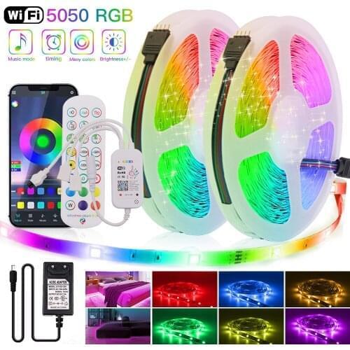 WIFI Control RGB LED Strip Lights DC 12V 5050 SMD Flexible Tape Diode + Control+Adapter Ribbon Light Lamp