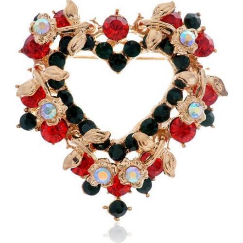 Stunning Colorful Austria Crystals Luxury Gold Color Christmas Heart Brooch Fashion Christmas Gift Brooch Pins