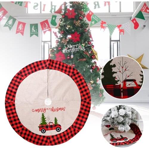 Christmas Tree Skirt Buffalo Check Faux Linen Rustic Xmas Tree Skirt Home Decoration, 48"