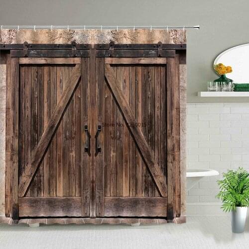 Retro Rustic Old Vintage Wood Doors Shower Curtain Set Waterproof Fabric Bathroom Curtains Bathtub Decor Bath Screens With Hooks
