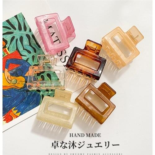 Women Korean Simple Geometric Hair Clip Easy Grab Clip Candy Color Resin Grab Clip HairpinTransparent Hollow Hair Clip