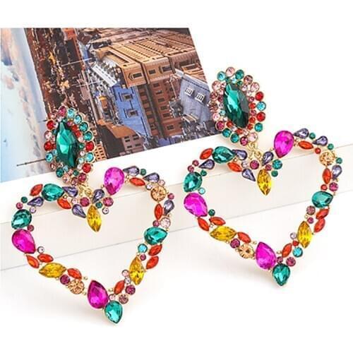 ZHINI Trendy Heart Love Drop Earrings for Women New Design Color Crystal Hollow Dangle Earring Statement Jewelry 2020 pendientes