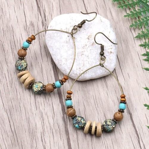 New Bohemian style fashion retro exaggeration large round ring string colorful stone womens Earring Pendant wholesale