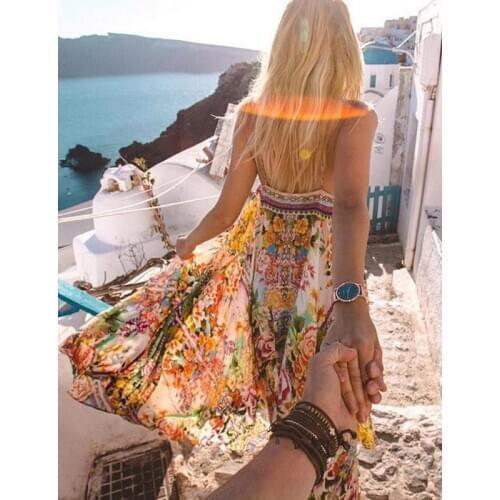 2020 Boho Women Swimsuit Cover Up Sleeveless Kaftan Beach Tunic Dress Robe De Plage Floral Pareo Beach High Collar Cover Up