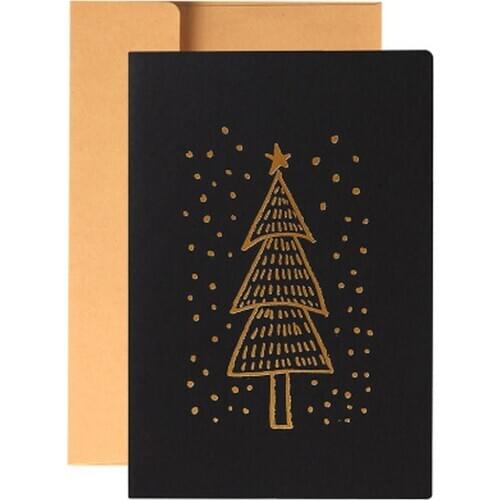 1set Christmas Card Elk Greeting Card Black Gilding Christmas Card DIY Creative Greeting Card with Kraft Paper Envelope