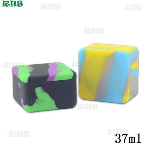 RHS factory Cheaper 37ml square silicone container dab big silicone jars for glass water pipes 10pcs free shipping