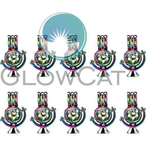 10x C913 Rainbow Globe Pearl Cage Locket Pendant Essential Oil Diffuser Bead Cage Locket For Oyster